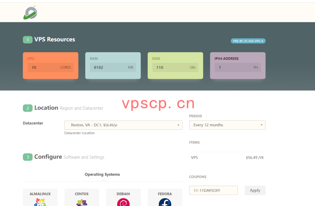 CloudCone：弗吉尼亚仅需$53.67/年/10核/8GB内存/110GB SSD空间/6TB流量/1Gbps端口/KVM
