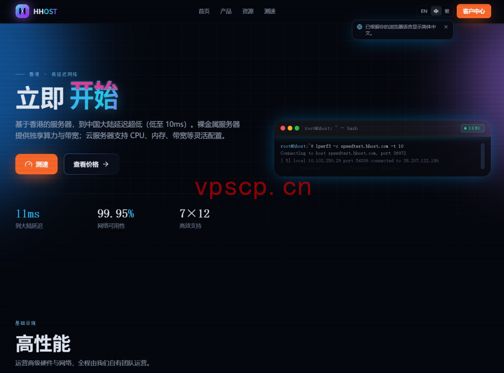 HHost：香港vps仅需$25/年/2核/4GB内存/30GB SSD空间/500GB流量/200Mbps-500Mbps端口/KVM/香港CMI/国际线路